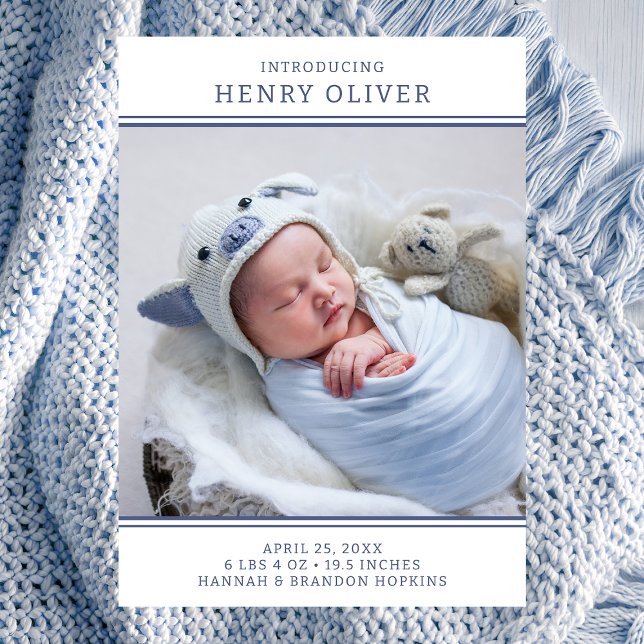 Anuncio de nacimiento de niño con foto Modern Boy  (Subido por el creador)