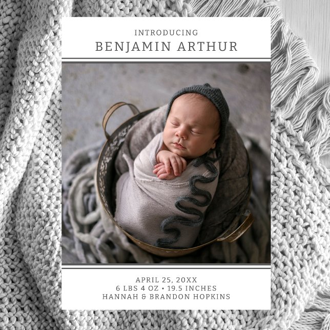 Anuncio de nacimiento de niño con foto moderno (Subido por el creador)
