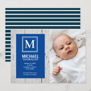 Anuncio de Nacimiento de Niño con Foto y Raya Azul