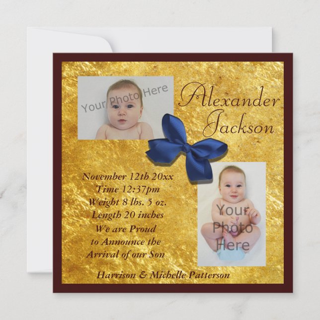 Anuncio de nacimiento de niño de oro y caoba (Anverso)