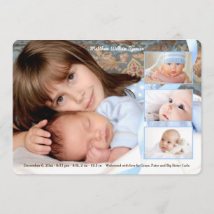 Anuncio de nacimiento de niño de tres fotos superp