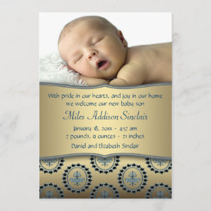 Anuncio de nacimiento de niño Foto Blue Gold Boy