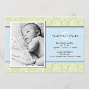 Anuncio de nacimiento de niño pequeño damasco ador