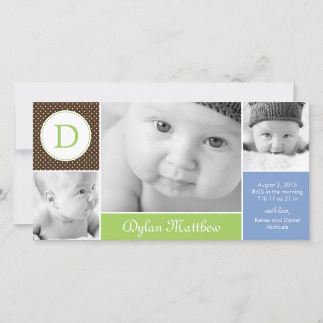 Anuncio de nacimiento de niño pequeño inicial mode (Anverso)