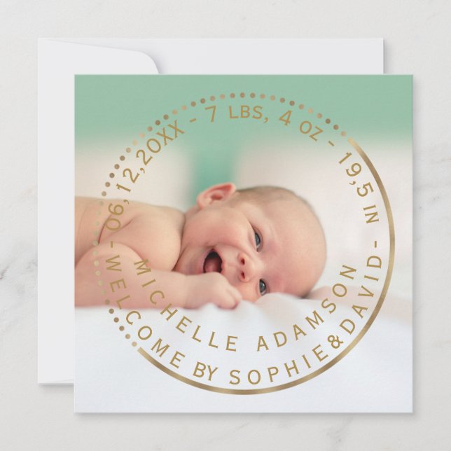 Anuncio de nacimiento de oro foto de Keepsake Gems (Anverso)