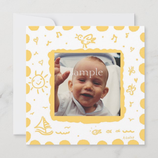 Anuncio de nacimiento de pájaro sonoro amarillo (Anverso)