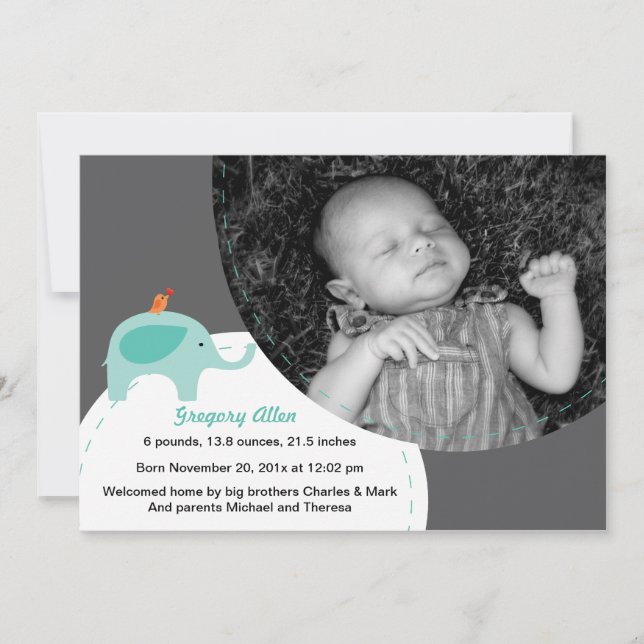 Anuncio de nacimiento de pequeños elefantes (azul) (Anverso)