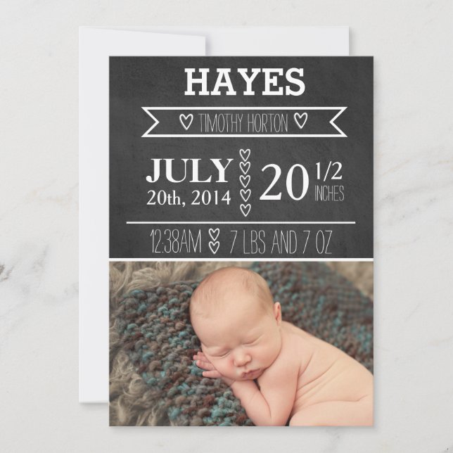 Anuncio de nacimiento de personalizable Chalkboard (Anverso)