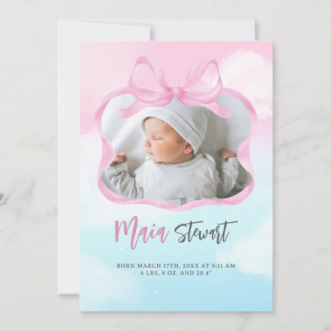Anuncio de nacimiento de Pink Dreamy Sky (Anverso)