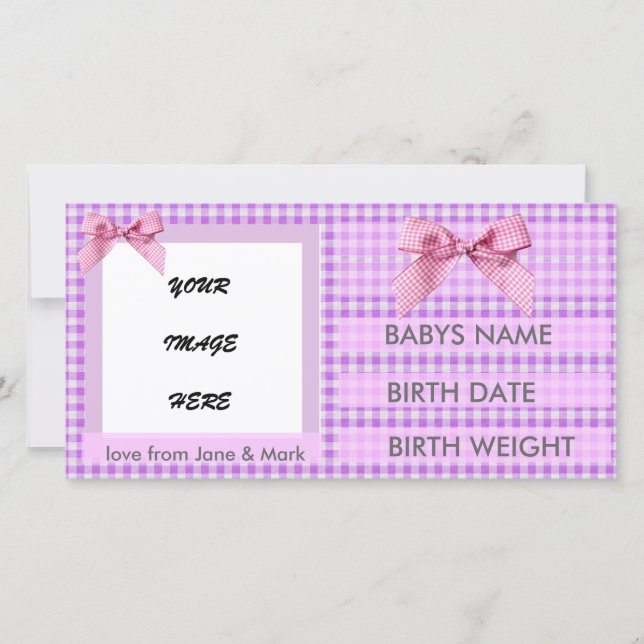 ANUNCIO DE NACIMIENTO DE PINK GINGHAM (Anverso)