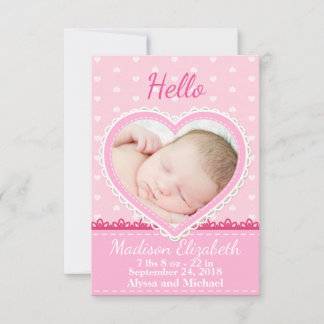 Anuncio de nacimiento de Pink Lace Heart