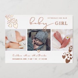Anuncio de nacimiento de PixDezines Rosa Gold Hear