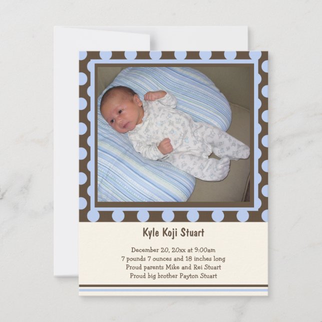Anuncio De Nacimiento De Polka Dot And Stripes Bab (Anverso)
