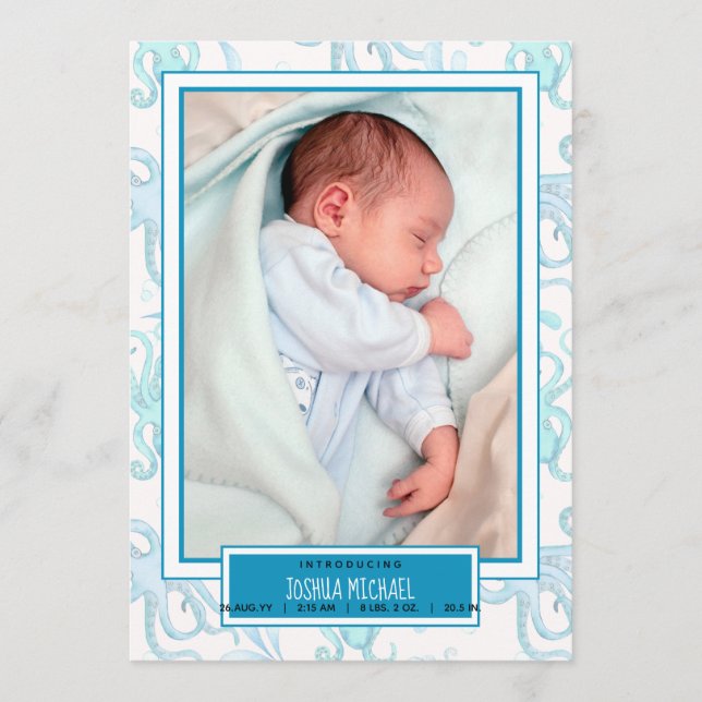 Anuncio de nacimiento de pulpo de vida marina de b (Anverso)