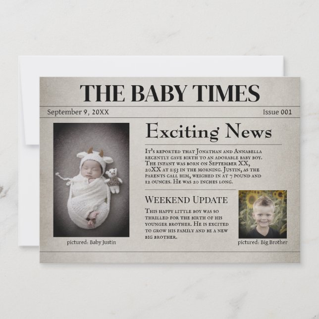 Anuncio de nacimiento de recién nacido (Anverso)