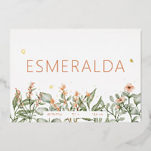 Anuncio de nacimiento de Relieve metalizado floral