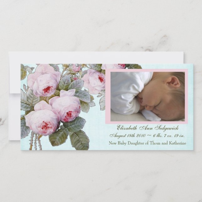 Anuncio de nacimiento de Rosa inglés para niña (Anverso)