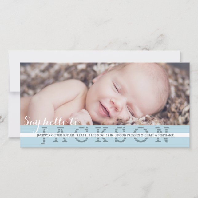 Anuncio de nacimiento de Say Hello Baby Boy Photo (Anverso)