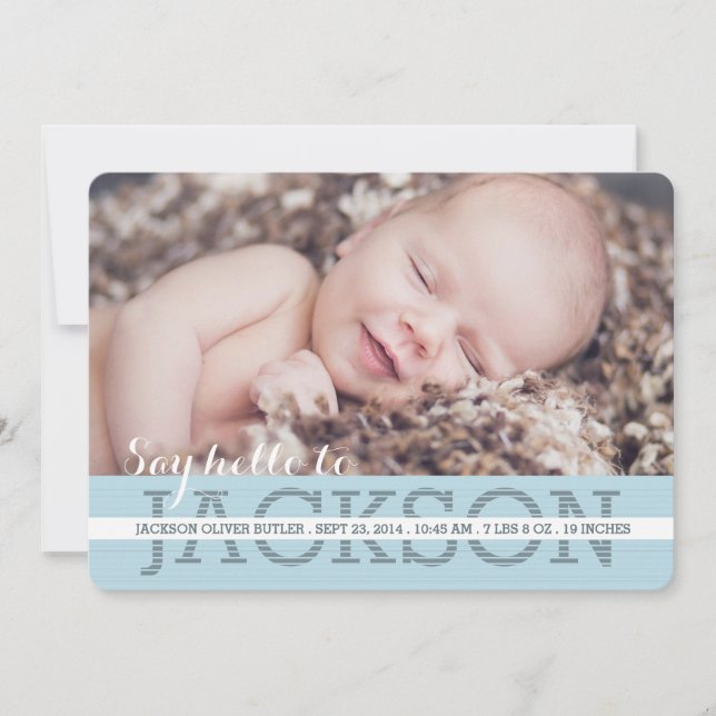 Anuncio de nacimiento de Say Hello Baby Boy Photo (Anverso)