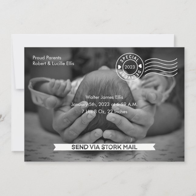 Anuncio de nacimiento de Stork Mail (Anverso)