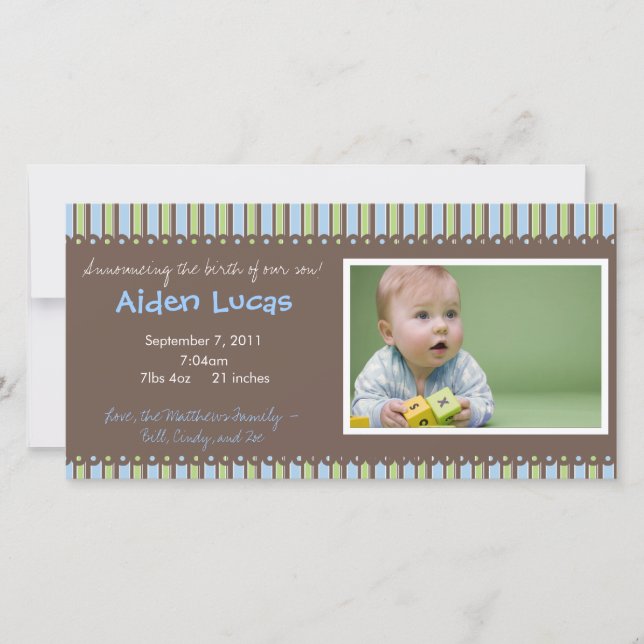 Anuncio de nacimiento de Stripes Baby Boy (Anverso)