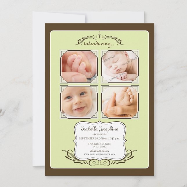 Anuncio de nacimiento de timbre de foto antigua Qu (Anverso)