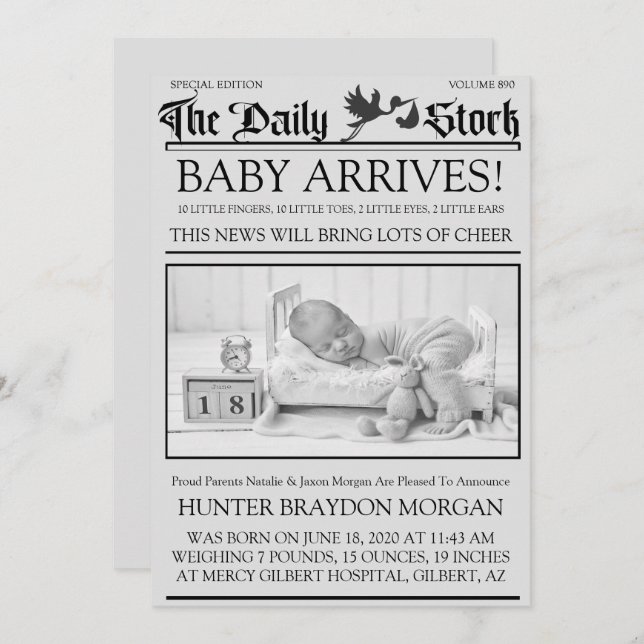 Anuncio de nacimiento de un boletín de noticias de (Anverso / Reverso)