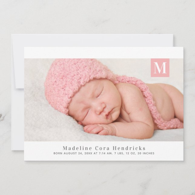 Anuncio de nacimiento de un Chica de monograma tra (Anverso)