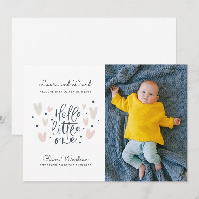 Anuncio de nacimiento de un niño bebé azul (Anverso / Reverso)