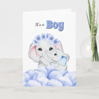 Anuncio de nacimiento de un niño con elefante azul