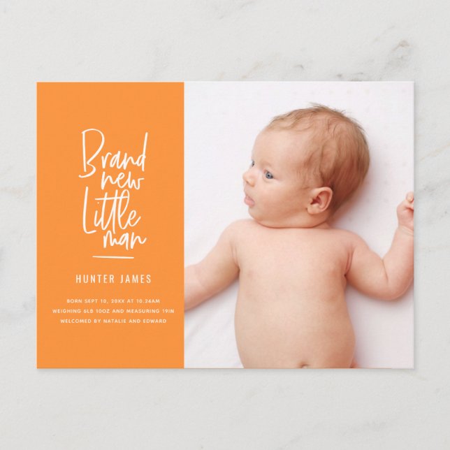 Anuncio de nacimiento de un niño dibujado a mano (Anverso)