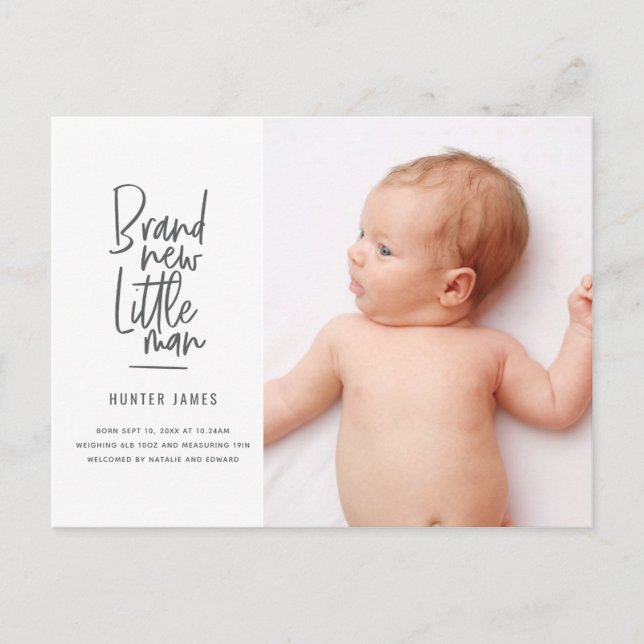 Anuncio de nacimiento de un niño dibujado a mano (Anverso)