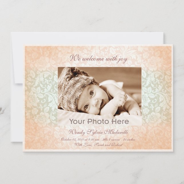 Anuncio de nacimiento de una niña clásica rosa (Anverso)