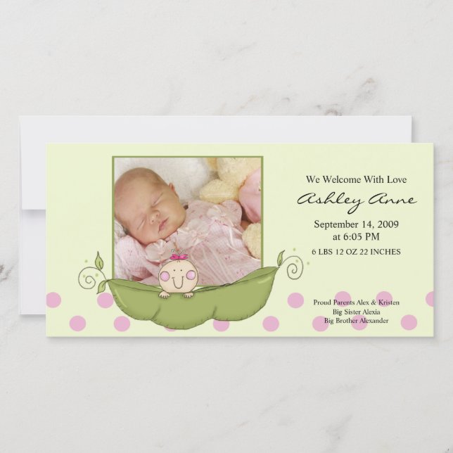 Anuncio de nacimiento de una niña dulce (Anverso)