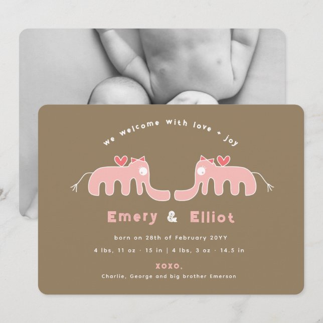 Anuncio de nacimiento de una niña elefante rosa (Anverso / Reverso)