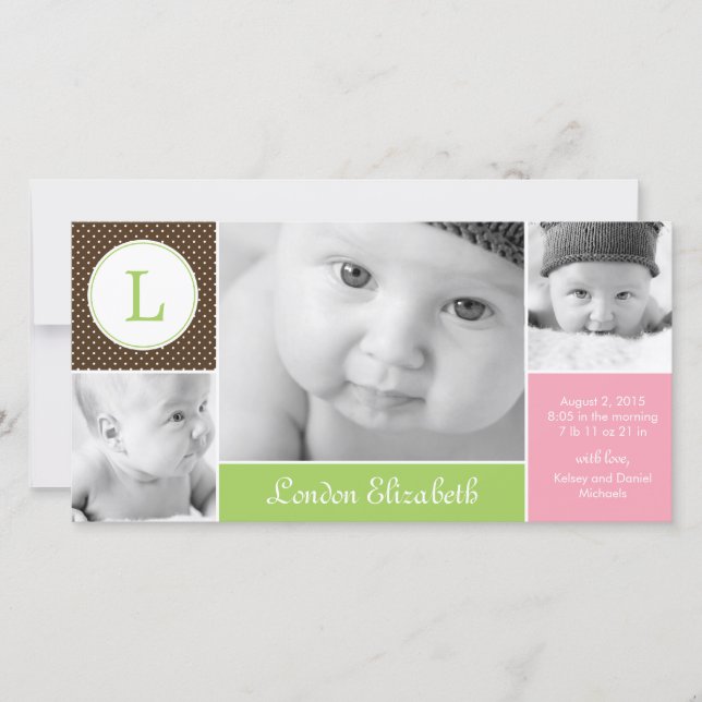 Anuncio de nacimiento de una niña inicial moderna (Anverso)