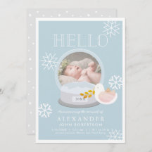 Anuncio de nacimiento de Winter Snow Globe Blue Bo