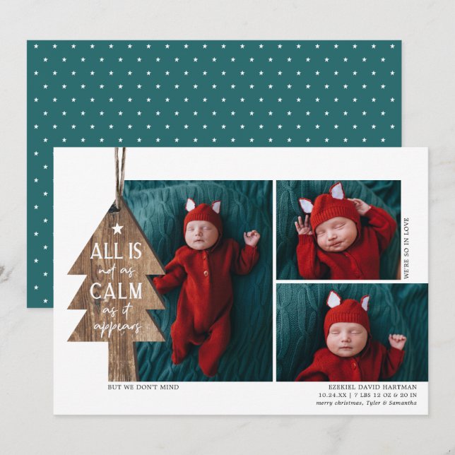 Anuncio de nacimiento del árbol de Navidad rústico (Anverso / Reverso)