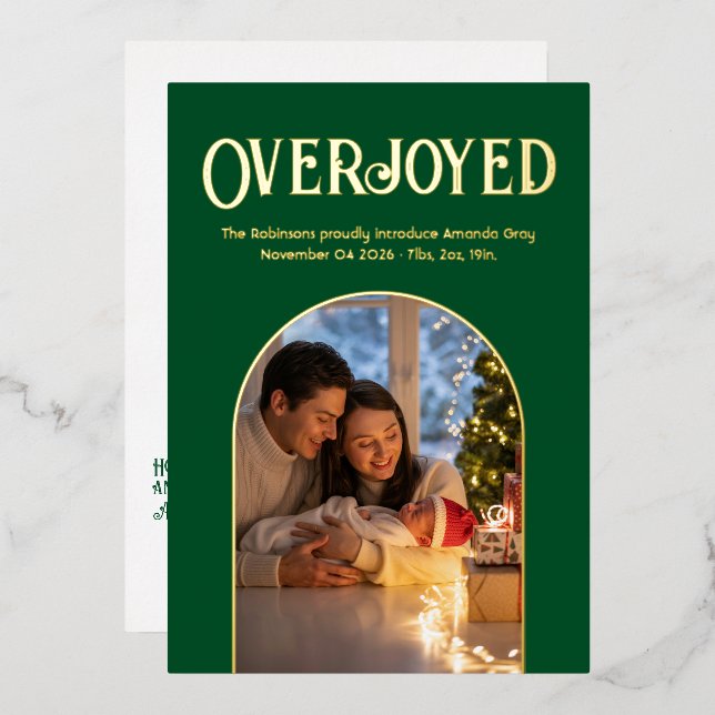 Anuncio de nacimiento del bebé Evergreen Luxe (Anverso/Reverso)