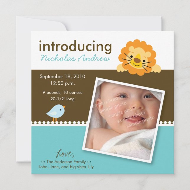 Anuncio de nacimiento del Diseñador de leones y av (Anverso)