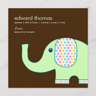 Anuncio de nacimiento del elefante bebé, marrón y
