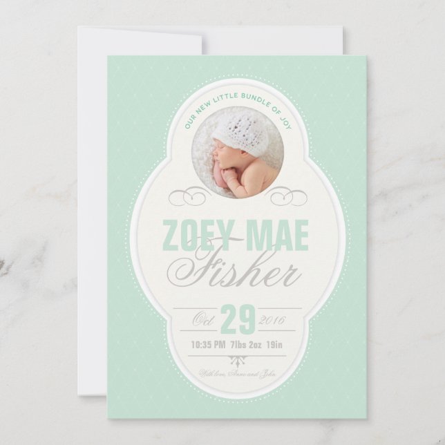 Anuncio de nacimiento del marco de la cosecha de l (Anverso)