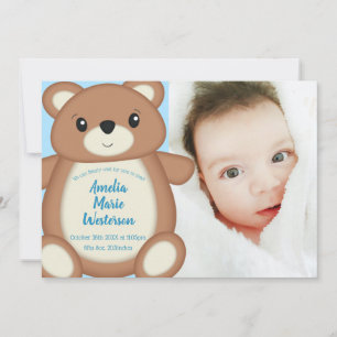 Anuncio de nacimiento del oso de peluche azul