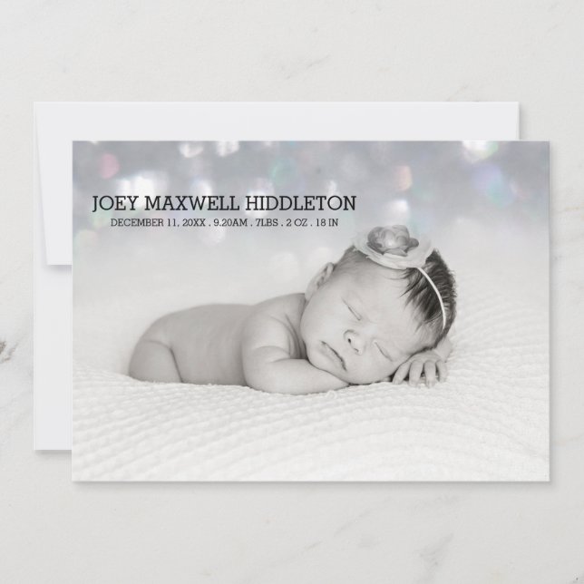 Anuncio de nacimiento Dos fotos Hermosa Bokeh (Anverso)