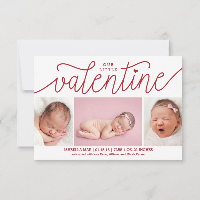 Anuncio de nacimiento el día de San Valentín con f (Anverso)