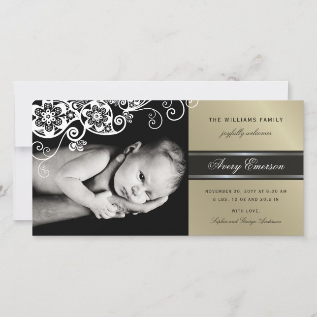 Anuncio de nacimiento elegante de Boho Floral Pais (Anverso)