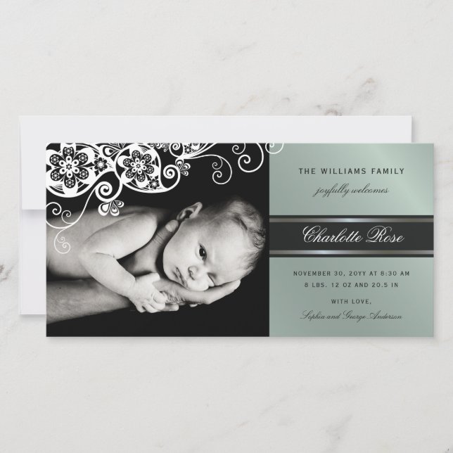 Anuncio de nacimiento elegante de Boho Floral Pais (Anverso)