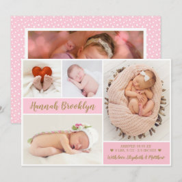 Anuncio de nacimiento elegante de color rosa 4 Col