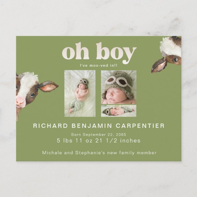 Anuncio de Nacimiento en Verde Musgo He Movido la  (Anverso)