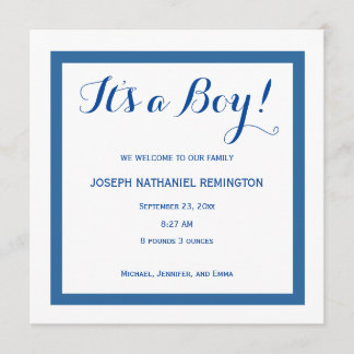 Anuncio de nacimiento estilo clásico azul A01